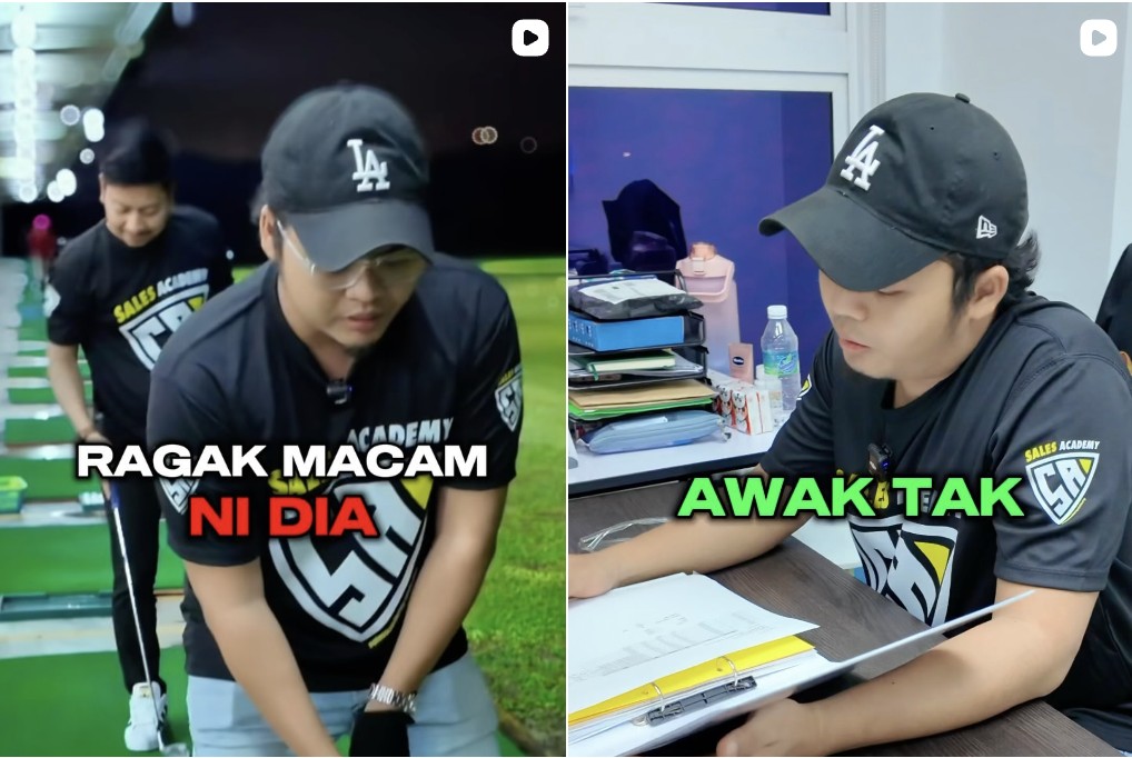 Akram dalam kandungan Sales Academy, memakai baju rasmi dengan logo SA